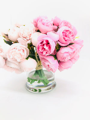 Light Pink Peonies, Centerpiece, Faux Flower Arrangement | French Country | Arrangement in Clear Glass Vase | Modern Style