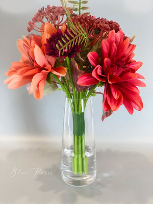 Thanksgiving Rusty Red Dahlias Floral, Artificial Faux Arrangement