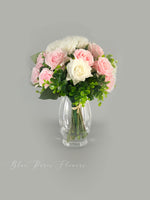 Real Touch White and Pink Rose | Greenery Artificial Faux Arrangement, Floral Centerpiece, Home Decor