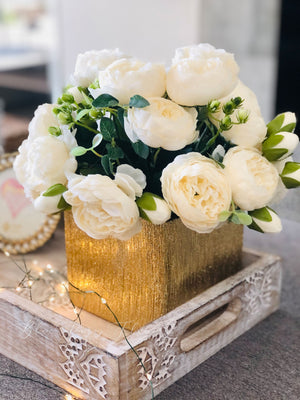 White Rose Peony Arrangement, Artificial Faux Centerpiece