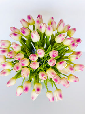 X-Large 60 Mauve Tulips | Modern Faux Floral Arrangement | Real Touch Artificial Centerpiece Faux Flowers in Glass Vase Faux Flowers in Vase