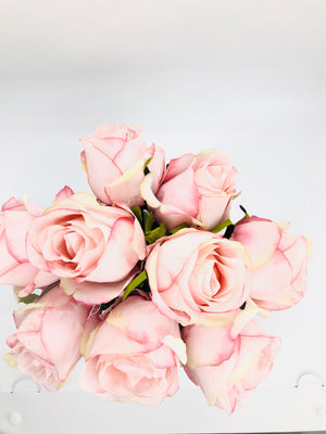 Light Pink Rose Arrangement Real Touch | French Country | Centerpiece | Artificial Faux Forever Flowers in Glass Vase