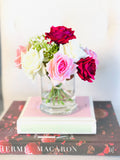 Faux Pink Rose Arrangement in Vase, Floral Decor Centerpiece, Artificial Flowers, Real Touch Roses