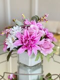 Dahlia, Roses Daisies Arrangement, Faux Flowers in Vase, Floral Decor Centerpiece, Artificial Flowers Silk Floral Arrangement, Home Decor
