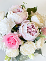 Light Pink & White Roses Peonies, Real Touch, Silk Flowers Blush Peonies, Faux Flower Arrangement Table Centerpiece French Country Floral