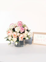 Pink Peonies, Roses Faux Flower Arrangement, Floral Home Decor and Centerpiece in Vase