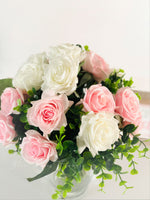 Real Touch White and Pink Rose | Greenery Artificial Faux Arrangement, Floral Centerpiece, Home Decor