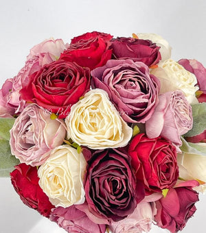 Pink, Red, Blush Pink Rose Arrangement Artificial Faux Centerpiece, Floral Decor, Silk Flower Arrangement, Faux Flowers in Silver vase