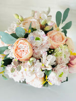 Blush Pink, Lavender White Peony Ranunculus Floral Arrangement, Artificial Faux Centerpiece, Silk Flowers French Country Decor