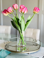 Blush Pink Tulips | Modern Arrangement Centerpiece| Real Touch | Artificial Faux Forever Flowers in Glass Vase | Faux Flowers in Vase