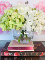 White Green Hydrangea in Vase, Artificial Faux Flower Arrangement, Silk Flower Centerpiece, Home Decor