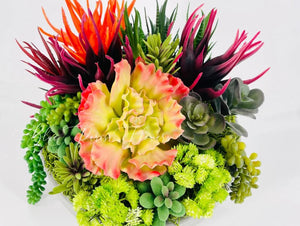 Succulents in Gray Modern Vase, Faux Artificial Greens Succulents Plants Table Centerpiece Floral Decor Centerpiece, Faux Florals Blue Paris