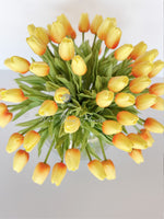 X-Large 60 Yellow Tulips | Modern Faux Floral Arrangement Real Touch Artificial Centerpiece Faux Flowers in Glass Vase Faux Flowers in Vase