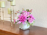 Dahlia, Roses Daisies Arrangement, Faux Flowers in Vase, Floral Decor Centerpiece, Artificial Flowers Silk Floral Arrangement, Home Decor