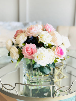 Light Pink & White Roses, Real Touch Flowers, Blush Peonies, Faux Flower Arrangement, Table Centerpiece, French Country Floral Home Decor