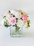 Light Pink & White Roses Peonies, Real Touch, Silk Flowers Blush Peonies, Faux Flower Arrangement Table Centerpiece French Country Floral
