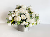 X-Large Modern White Floral Arrangement | French Country | Table Centerpiece | Unique Floral Faux Flowers in Glass Vase for Home Decor