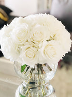 Real Touch White Roses Arrangement in Vase, French Country Artificial Flowers, Faux Floral Home Decor