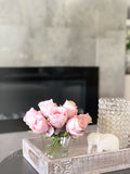 Light Pink Rose Arrangement Real Touch | French Country | Centerpiece | Artificial Faux Forever Flowers in Glass Vase