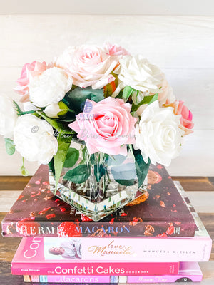 Light Pink & White Roses, Real Touch Flowers, Blush Peonies, Faux Flower Arrangement, Table Centerpiece, French Country Floral Home Decor