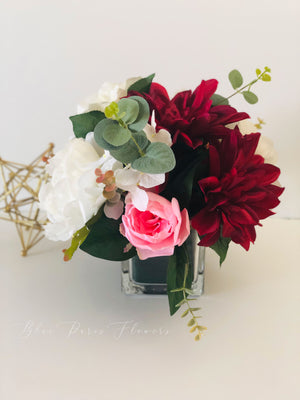 Dahlia, Roses Peonies Arrangement, Faux Flowers in Vase, Floral Decor Centerpiece