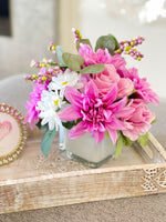 Dahlia, Roses Daisies Arrangement, Faux Flowers in Vase, Floral Decor Centerpiece, Artificial Flowers Silk Floral Arrangement, Home Decor