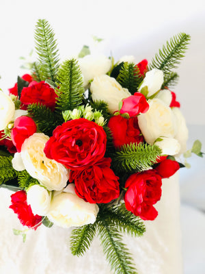 Christmas Artificial Flower Arrangement-Christmas Faux Centerpiece-Christmas Fake Flowers-Centerpiece-Christmas Gift-Decor