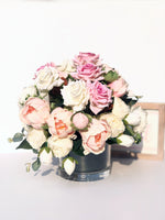 Pink Peonies, Roses Faux Flower Arrangement, Floral Home Decor and Centerpiece in Vase