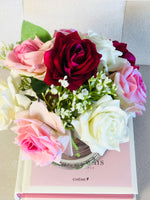 Faux Pink Rose Arrangement in Vase, Floral Decor Centerpiece, Artificial Flowers, Real Touch Roses