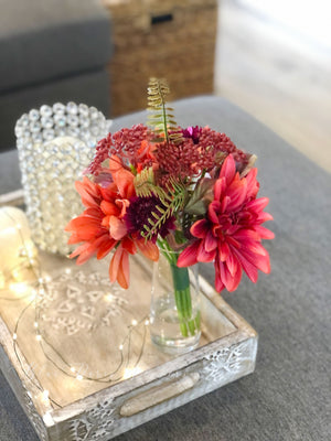 Thanksgiving Rusty Red Dahlias Floral, Artificial Faux Arrangement