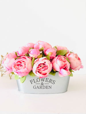 Pink Peonies Floral Arrangement, Artificial Faux Centerpiece