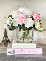 Light Pink & White Roses Peonies, Real Touch, Silk Flowers Blush Peonies, Faux Flower Arrangement Table Centerpiece French Country Floral