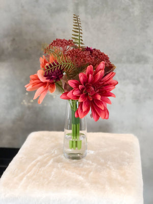 Thanksgiving Rusty Red Dahlias Floral, Artificial Faux Arrangement