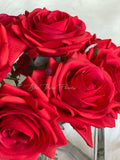 Red Real Touch Roses Arrangement, Artificial Faux Centerpiece, Natural Touch Flowers in Glass Vase Home Decor, Floral Arrangement Blue Paris
