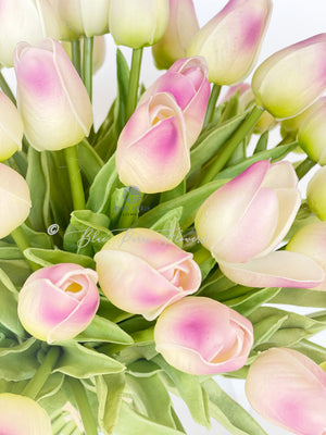 X-Large 60 Mauve Tulips | Modern Faux Floral Arrangement | Real Touch Artificial Centerpiece Faux Flowers in Glass Vase Faux Flowers in Vase