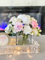 Light Pink & White Roses Peonies, Real Touch, Silk Flowers Blush Peonies, Faux Flower Arrangement Table Centerpiece French Country Floral