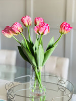 Blush Pink Tulips | Modern Arrangement Centerpiece| Real Touch | Artificial Faux Forever Flowers in Glass Vase | Faux Flowers in Vase