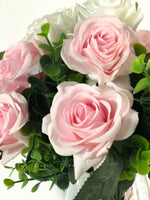 Real Touch White and Pink Rose | Greenery Artificial Faux Arrangement, Floral Centerpiece, Home Decor