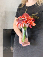 Thanksgiving Rusty Red Dahlias Floral, Artificial Faux Arrangement