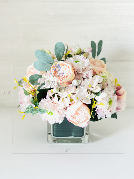 Blush Pink, Lavender White Peony Ranunculus Floral Arrangement, Artificial Faux Centerpiece, Silk Flowers French Country Decor