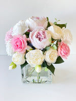 Light Pink & White Roses Peonies, Real Touch, Silk Flowers Blush Peonies, Faux Flower Arrangement Table Centerpiece French Country Floral