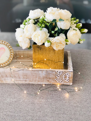 White Rose Peony Arrangement, Artificial Faux Centerpiece