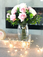 Real Touch White and Pink Rose | Greenery Artificial Faux Arrangement, Floral Centerpiece, Home Decor