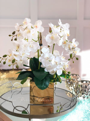 White 8 Stems Phalaenopsis Orchid Arrangement, Real Touch Flower