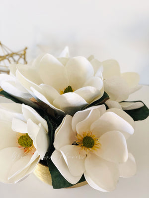 Luxurious White Magnolia Arrangement-Real Touch-Artificial Faux Centerpiece-Fake Flower Centerpiece-Home Decor