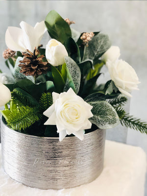 Christmas Artificial Flower Arrangement-Christmas Faux Centerpiece-Christmas Fake Flowers-Real Touch Flower Centerpiece-Christmas Gift-Decor