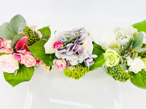 Pink Green Lavender Floral Arrangement, Artificial Faux Centerpiece Silk Flowers in Glass Vase for Home Decor, High-Quality Floral, Weddings