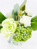 Pink Green Lavender Floral Arrangement, Artificial Faux Centerpiece Silk Flowers in Glass Vase for Home Decor, High-Quality Floral, Weddings