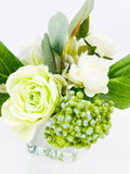 Pink Green Lavender Floral Arrangement, Artificial Faux Centerpiece Silk Flowers in Glass Vase for Home Decor, High-Quality Floral, Weddings