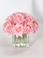 Real Touch Light Pink Roses Arrangement in Vase, French Country Artificial Flowers, Faux Floral Home Decor